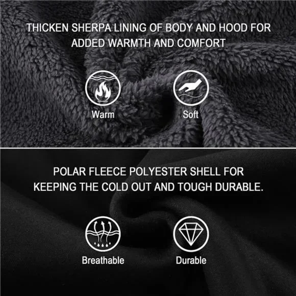 Men's Zip Up Hoodie Fleece Lined Jacket Winter Coat Sherpa Hooded Sweatshirt